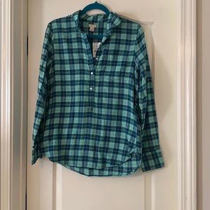 J Crew LS turquoise plaid shirt NWT - small